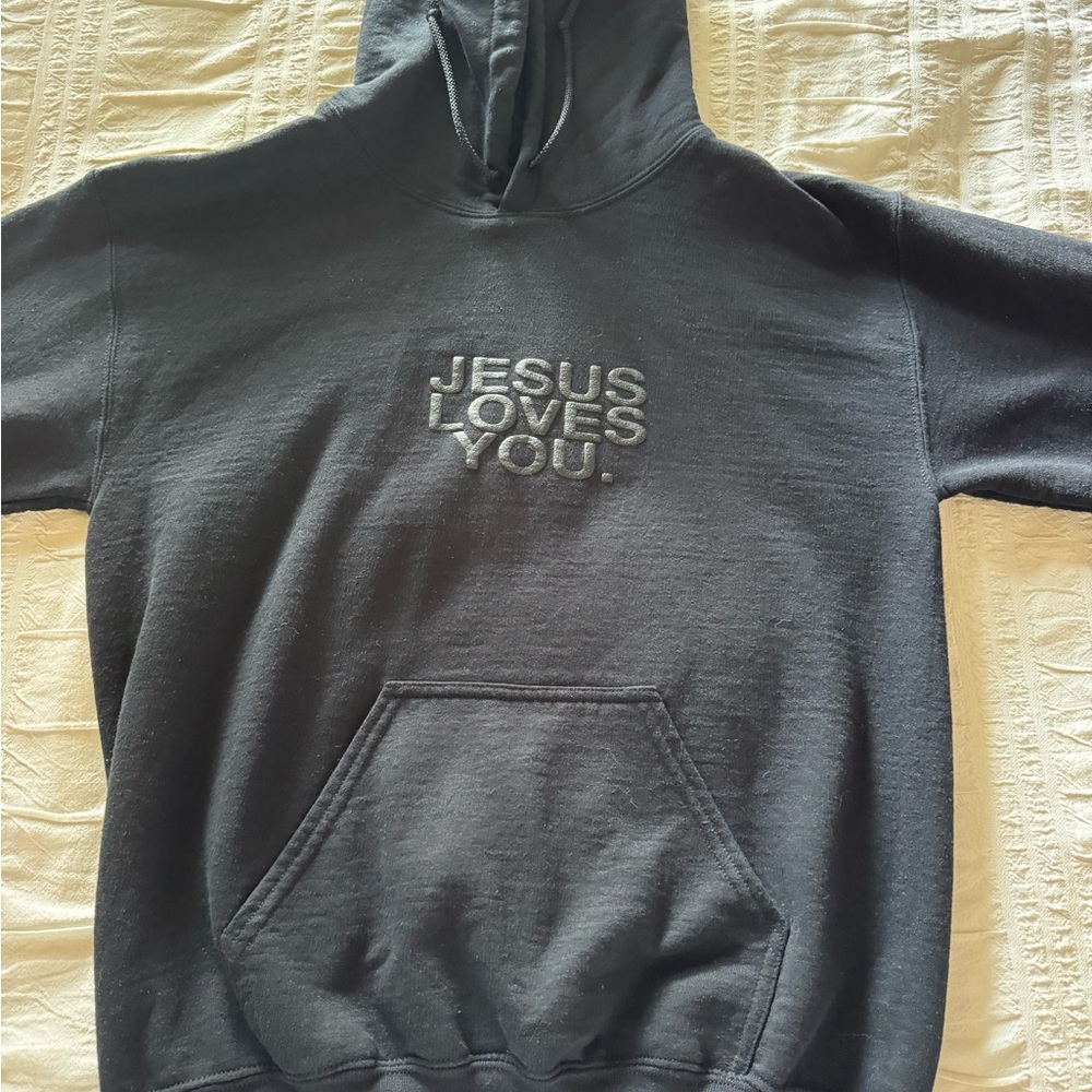 Classic Black Hoodie with Embroidered Message